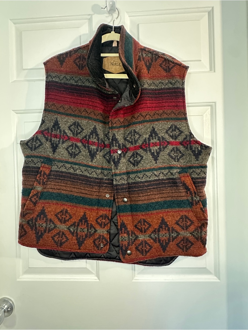 Woolrich Men’s Southwestern Aztec Patterned Zip-Front Vest - Rust, Green, Gray L